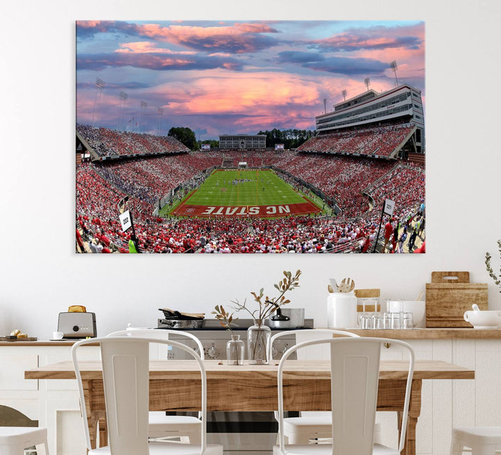 Carter-Finley Stadium Art Sunset Game Triple Canvas Wall Art - NC State Wolfpack Football Match