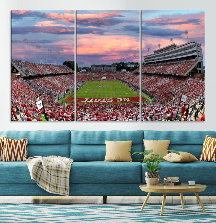 Carter-Finley Stadium Art Sunset Game Triple Canvas Wall Art - NC State Wolfpack Football Match