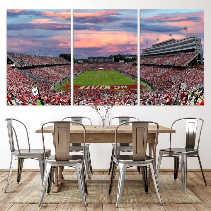 75072-MGV-CV-36X24-Carter-Finley Stadium Art Sunset Game Triple Canvas Wall Art - NC State Wolfpack Football Match