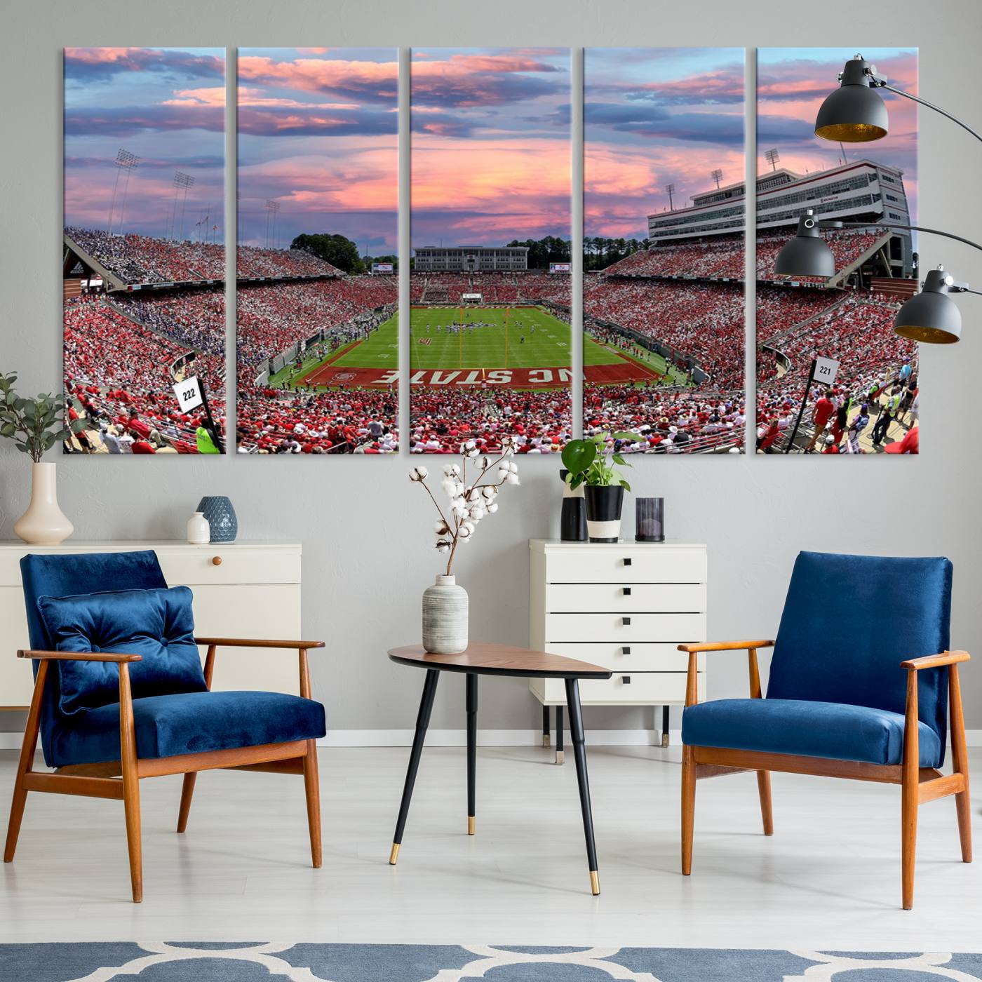 75072-MGV-CV-36X24-Carter-Finley Stadium Art Sunset Game Triple Canvas Wall Art - NC State Wolfpack Football Match