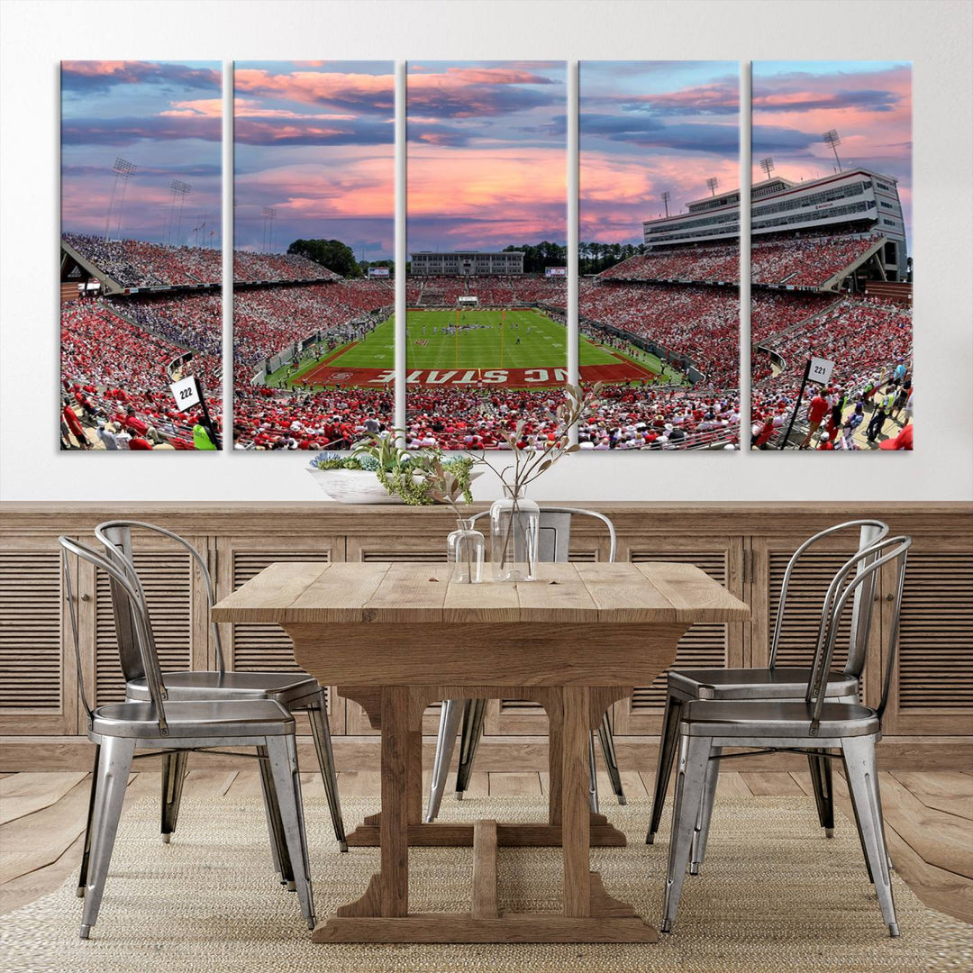 75072-MGV-CV-36X24-Carter-Finley Stadium Art Sunset Game Triple Canvas Wall Art - NC State Wolfpack Football Match