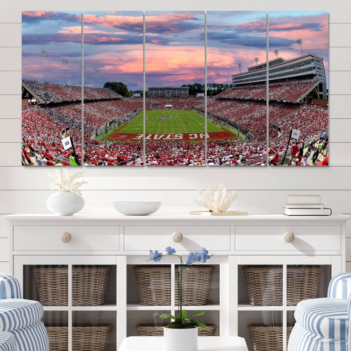 75072-MGV-CV-60X31-5P-Carter-Finley Stadium Art Sunset Game Triple Canvas Wall Art - NC State Wolfpack Football Match