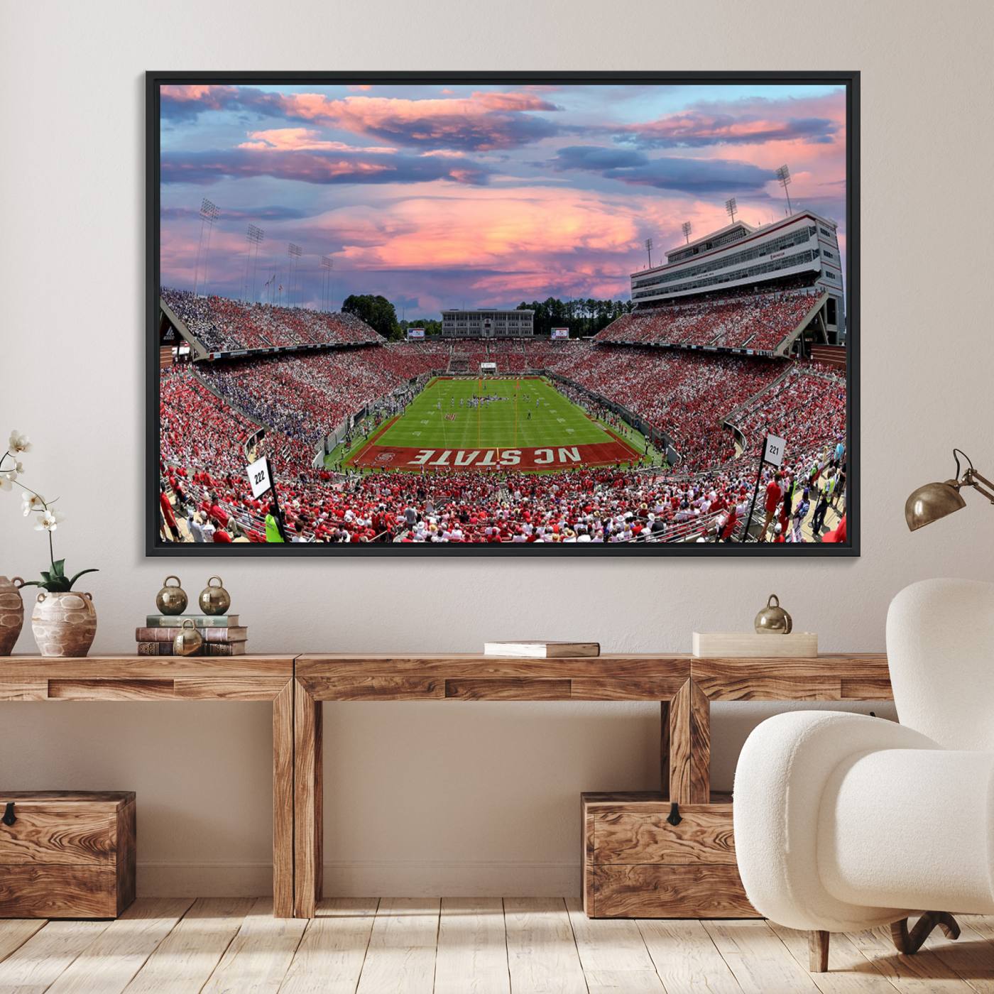 75072-MGV-FC-36X24_Black-Carter-Finley Stadium Art Sunset Game Triple Canvas Wall Art - NC State Wolfpack Football Match