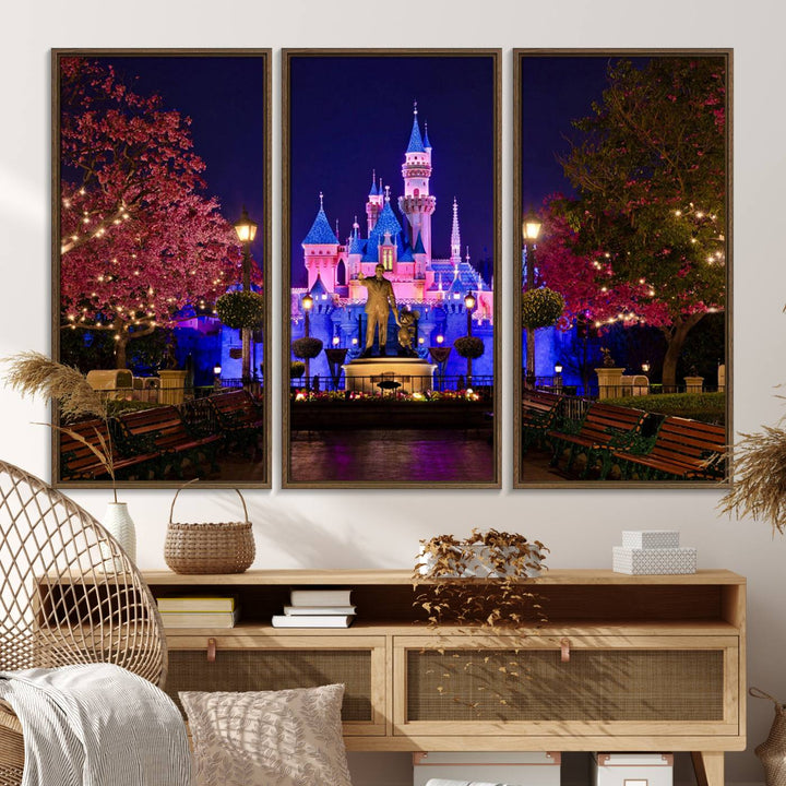79435-MGV-FC-48X32-3P_Walnut-Castle Large Wall Art Disney Magic Kingdom Kids Room Decor - Disney World Christmas Home Decor Child gift