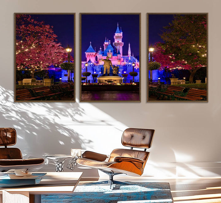 79435-MGV-FC-60X30-3P_Walnut-Castle Large Wall Art Disney Magic Kingdom Kids Room Decor - Disney World Christmas Home Decor Child gift