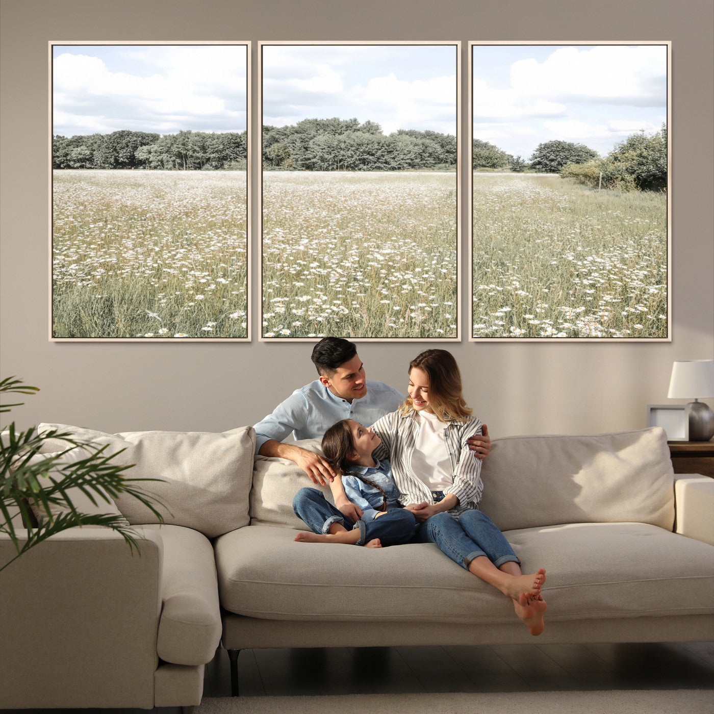 43258946-MGV-FC-60X30-3P_Natural-Charming Daisy Field Wall Art Canvas Print