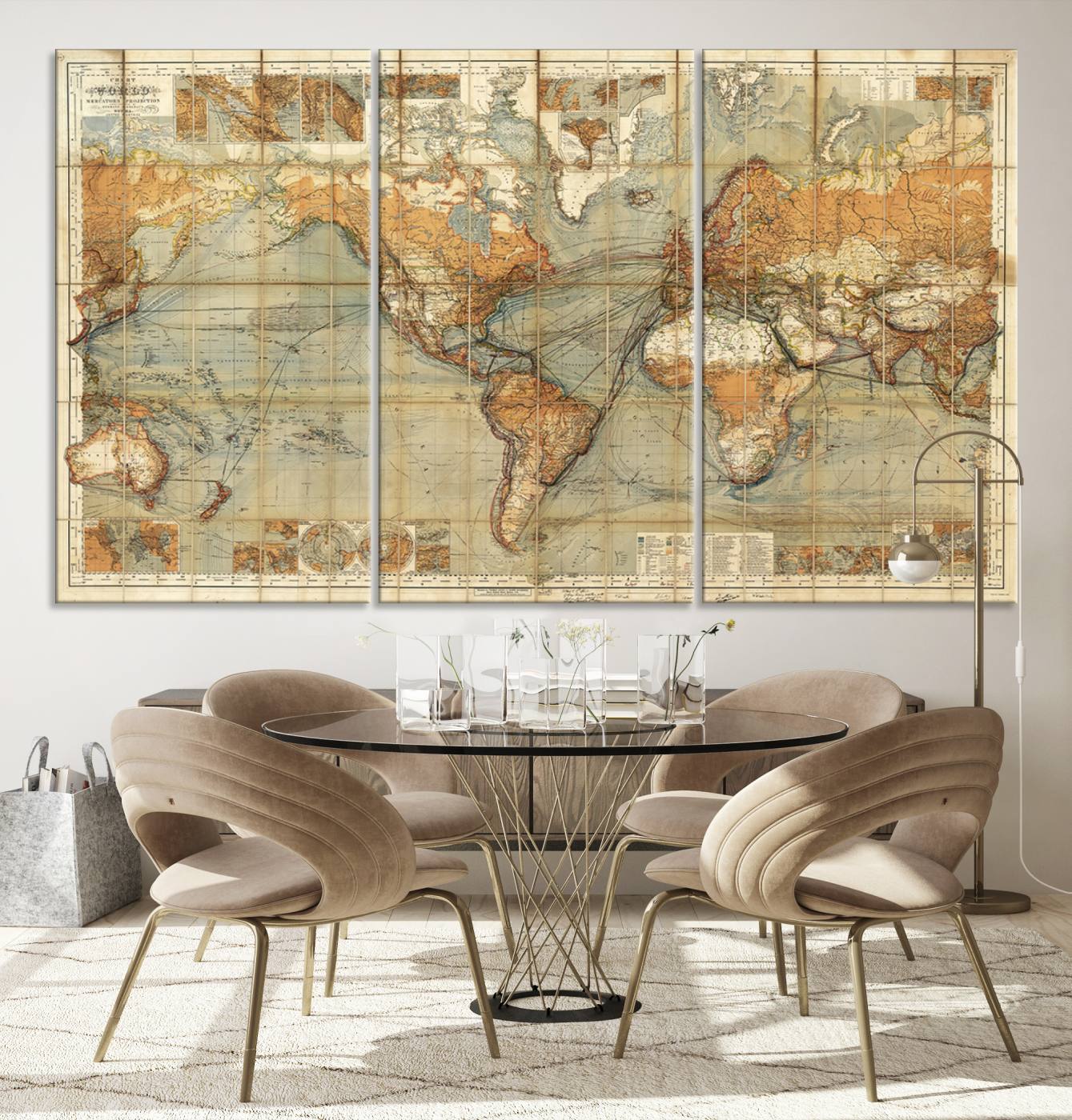 91338-MGV-CV-36X24-Chart of the World on Mercator Vintage World Map Wall Art Canvas Print, Historical World Map Print, Large Antique World Map Wall Art