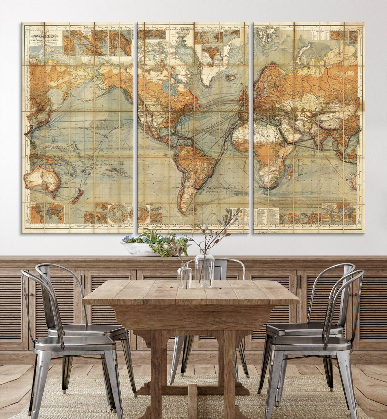91338-MGV-CV-36X24-Chart of the World on Mercator Vintage World Map Wall Art Canvas Print, Historical World Map Print, Large Antique World Map Wall Art