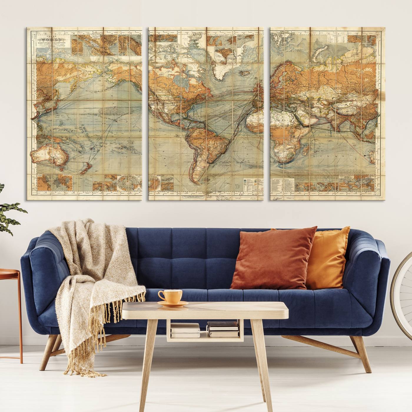 91338-MGV-CV-36X24-Chart of the World on Mercator Vintage World Map Wall Art Canvas Print, Historical World Map Print, Large Antique World Map Wall Art