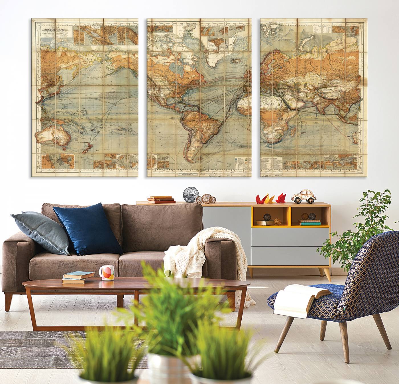 91338-MGV-CV-36X24-Chart of the World on Mercator Vintage World Map Wall Art Canvas Print, Historical World Map Print, Large Antique World Map Wall Art