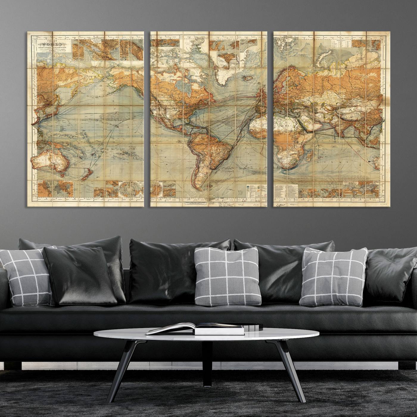 91338-MGV-CV-36X24-Chart of the World on Mercator Vintage World Map Wall Art Canvas Print, Historical World Map Print, Large Antique World Map Wall Art
