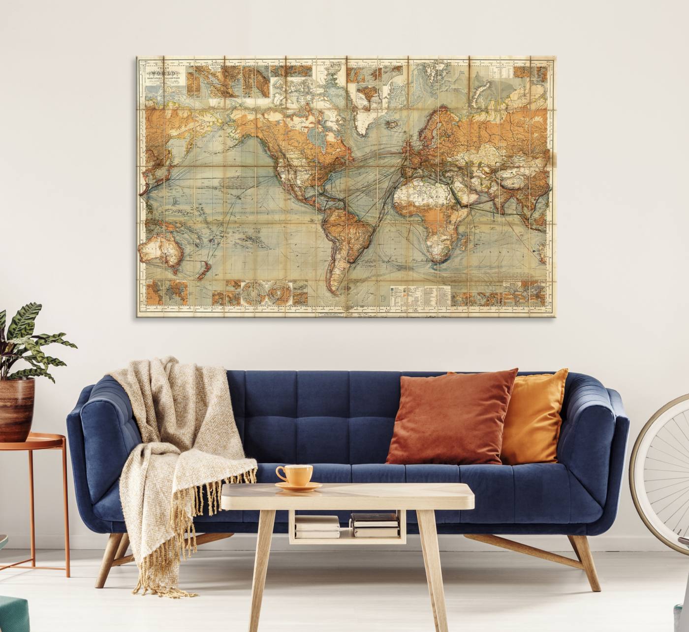 91338-MGV-CV-36X24-Chart of the World on Mercator Vintage World Map Wall Art Canvas Print, Historical World Map Print, Large Antique World Map Wall Art
