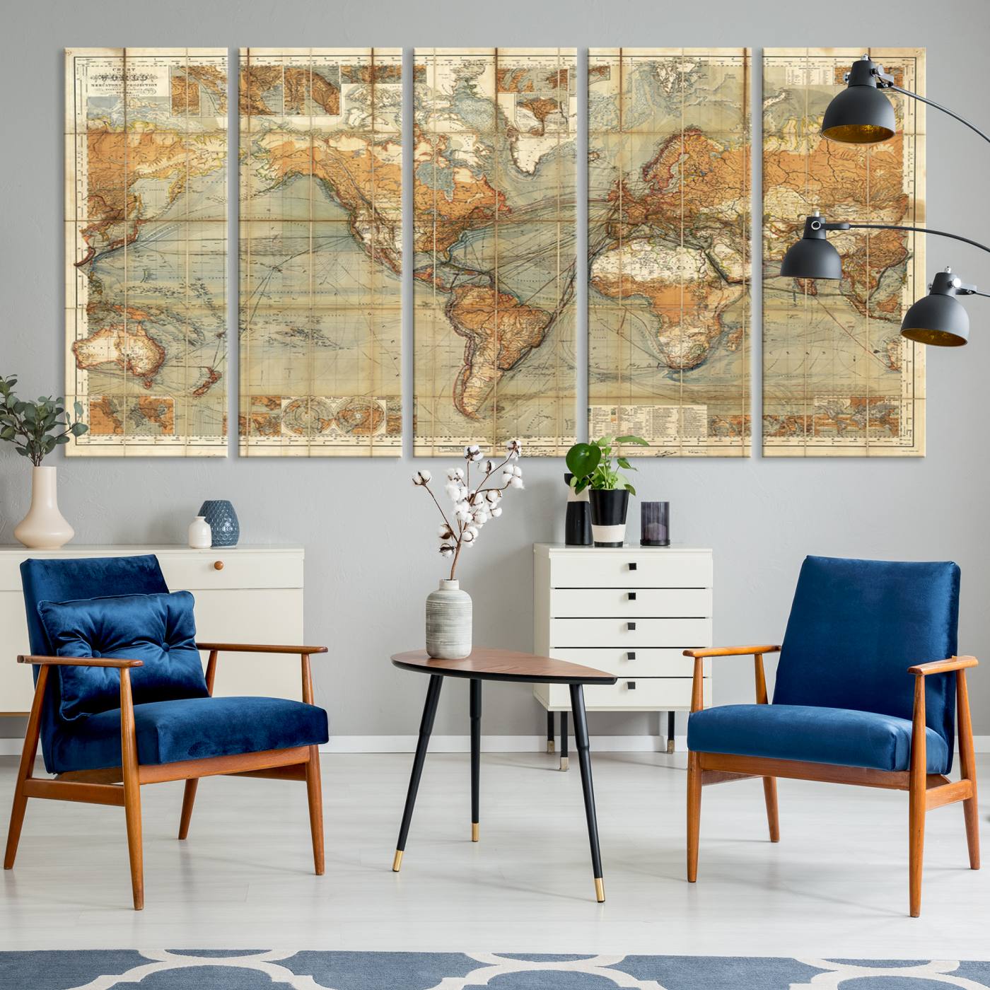 91338-MGV-CV-36X24-Chart of the World on Mercator Vintage World Map Wall Art Canvas Print, Historical World Map Print, Large Antique World Map Wall Art