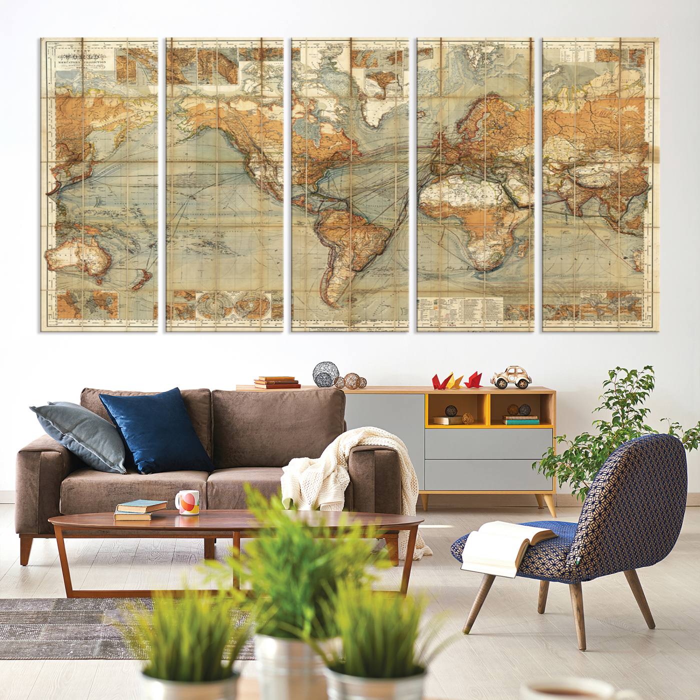 91338-MGV-CV-36X24-Chart of the World on Mercator Vintage World Map Wall Art Canvas Print, Historical World Map Print, Large Antique World Map Wall Art