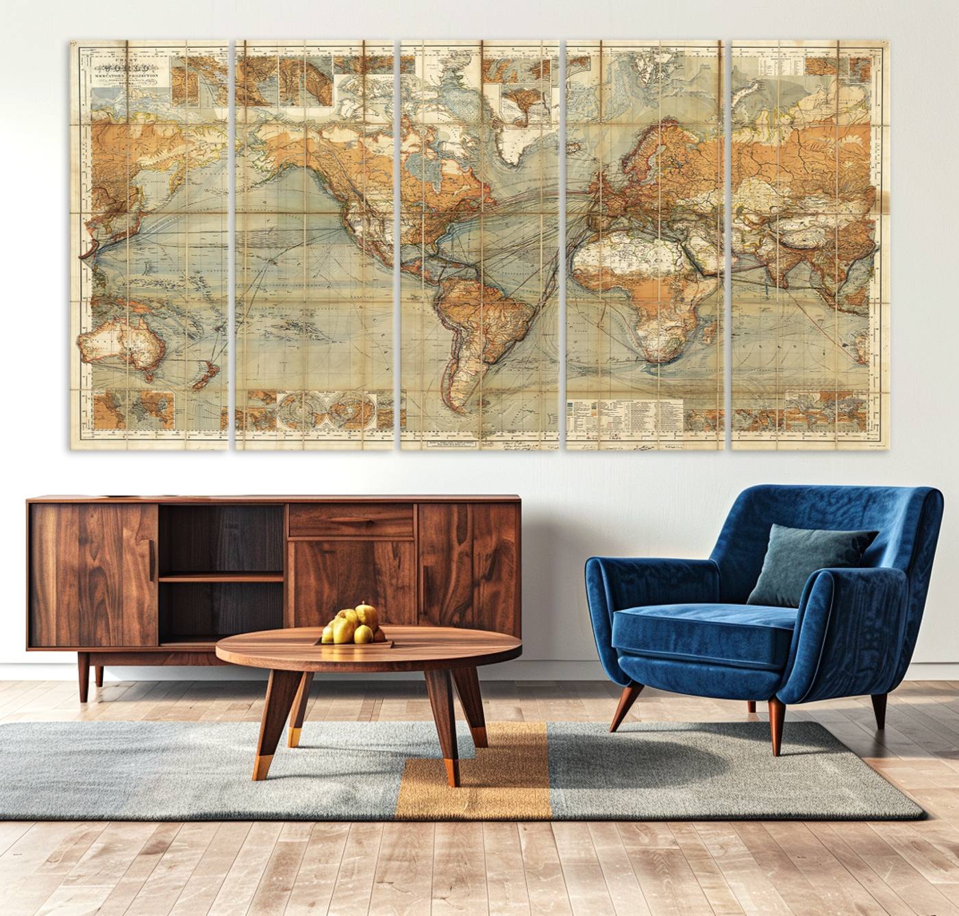 91338-MGV-CV-36X24-Chart of the World on Mercator Vintage World Map Wall Art Canvas Print, Historical World Map Print, Large Antique World Map Wall Art