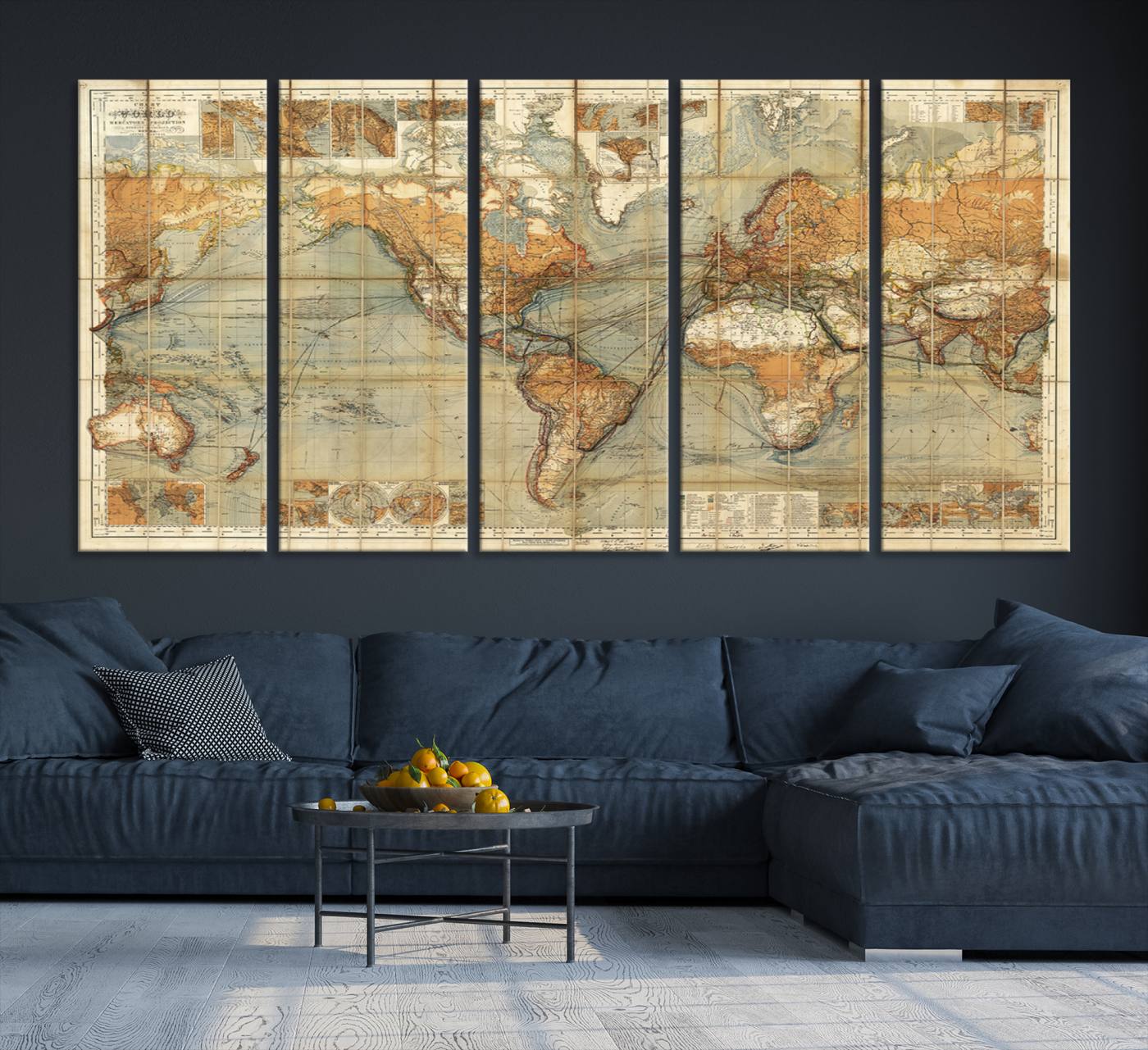 91338-MGV-CV-36X24-Chart of the World on Mercator Vintage World Map Wall Art Canvas Print, Historical World Map Print, Large Antique World Map Wall Art