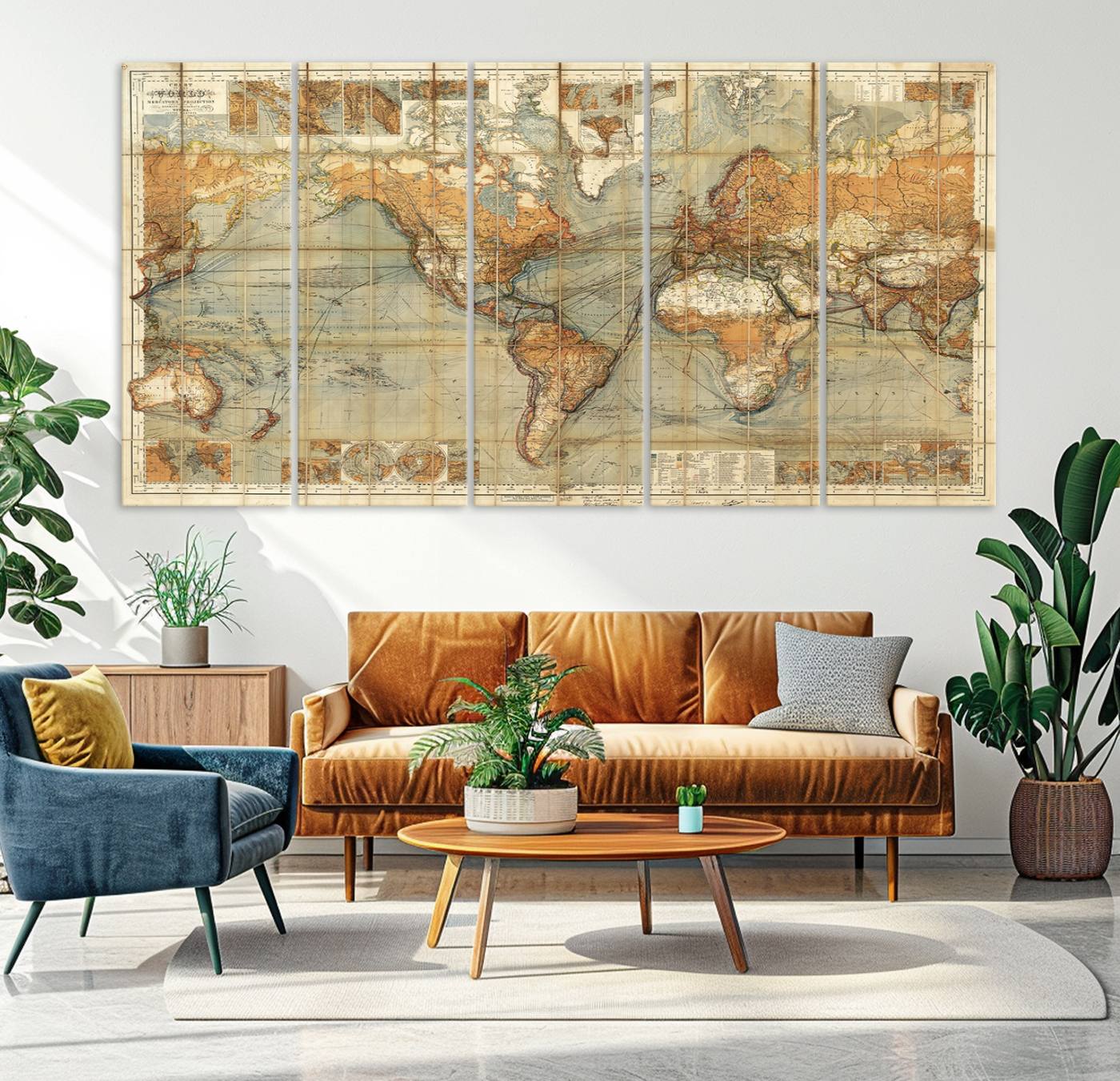 91338-MGV-CV-36X24-Chart of the World on Mercator Vintage World Map Wall Art Canvas Print, Historical World Map Print, Large Antique World Map Wall Art