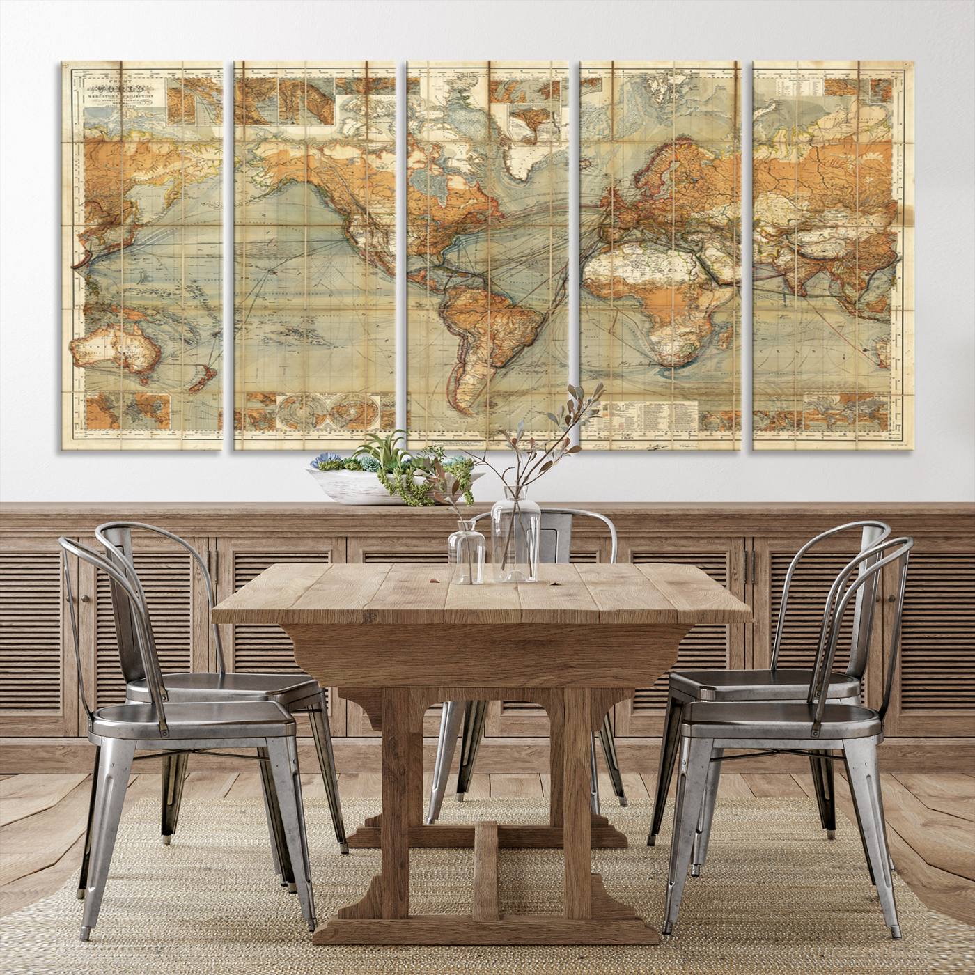 91338-MGV-CV-36X24-Chart of the World on Mercator Vintage World Map Wall Art Canvas Print, Historical World Map Print, Large Antique World Map Wall Art