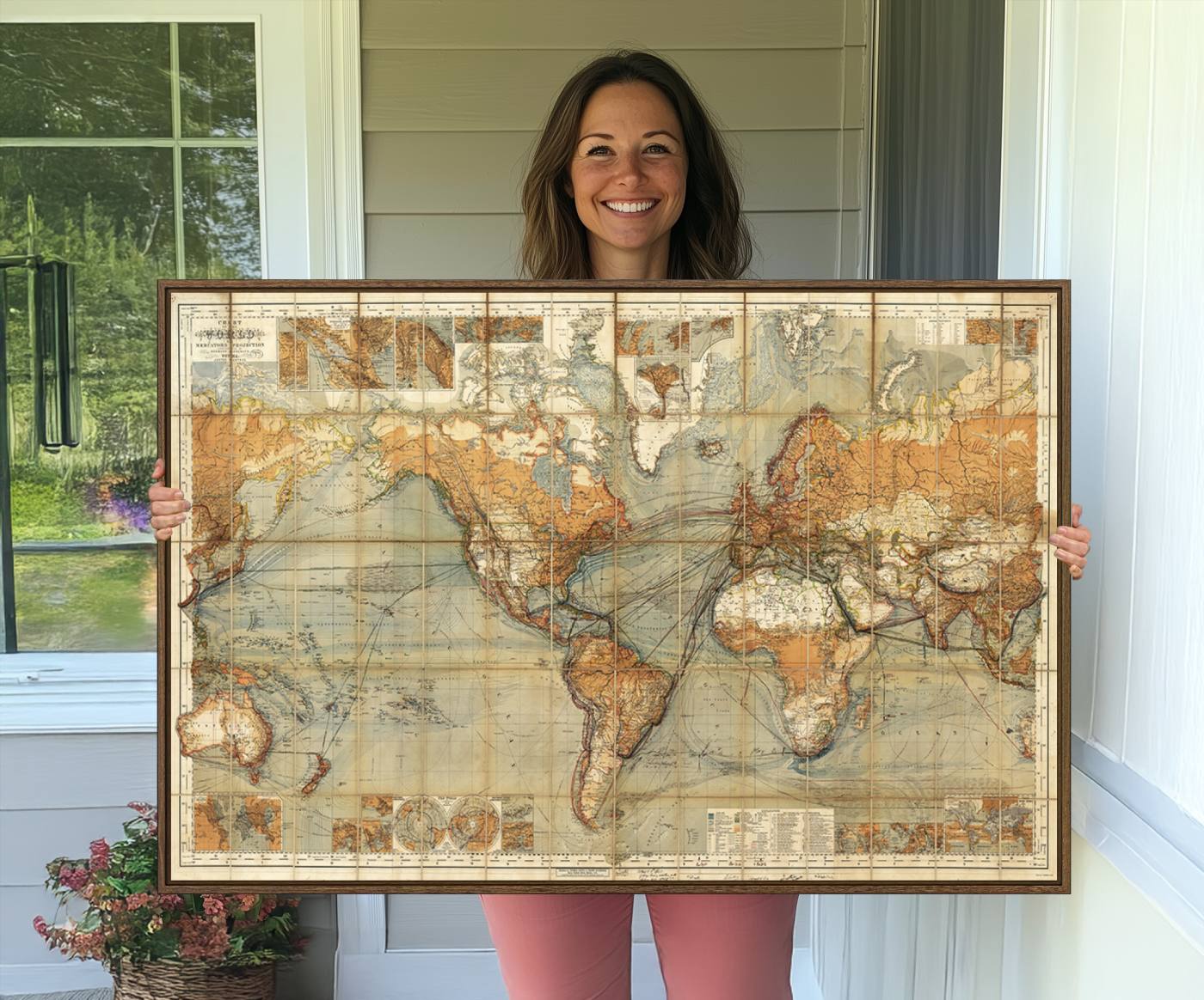 91338-MGV-CV-36X24-Chart of the World on Mercator Vintage World Map Wall Art Canvas Print, Historical World Map Print, Large Antique World Map Wall Art