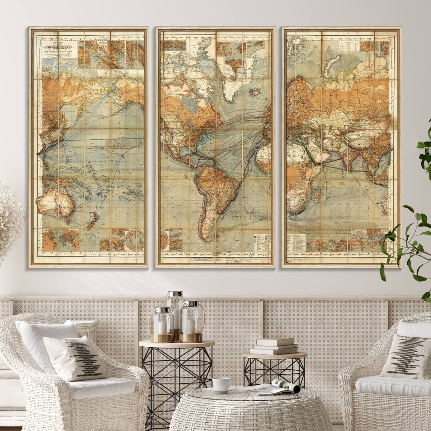 91338-MGV-CV-36X24-Chart of the World on Mercator Vintage World Map Wall Art Canvas Print, Historical World Map Print, Large Antique World Map Wall Art