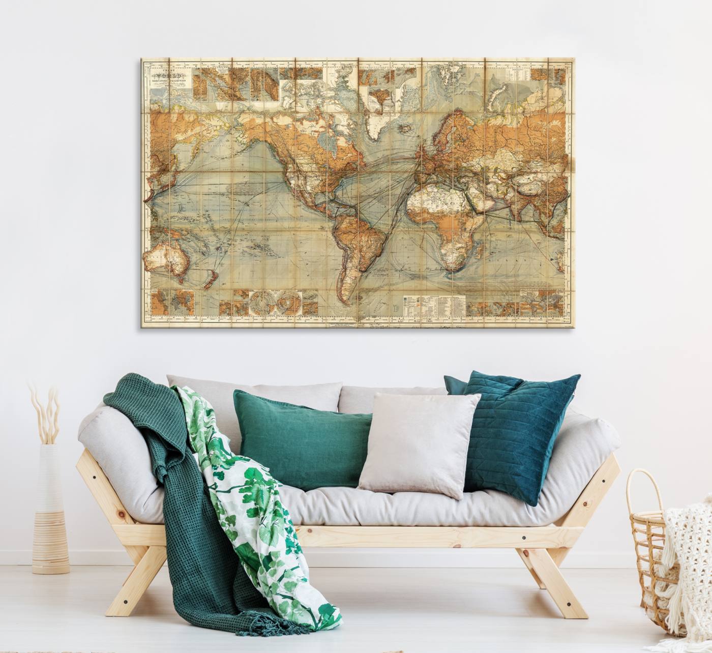 91338-MGV-CV-36X24-Chart of the World on Mercator Vintage World Map Wall Art Canvas Print, Historical World Map Print, Large Antique World Map Wall Art