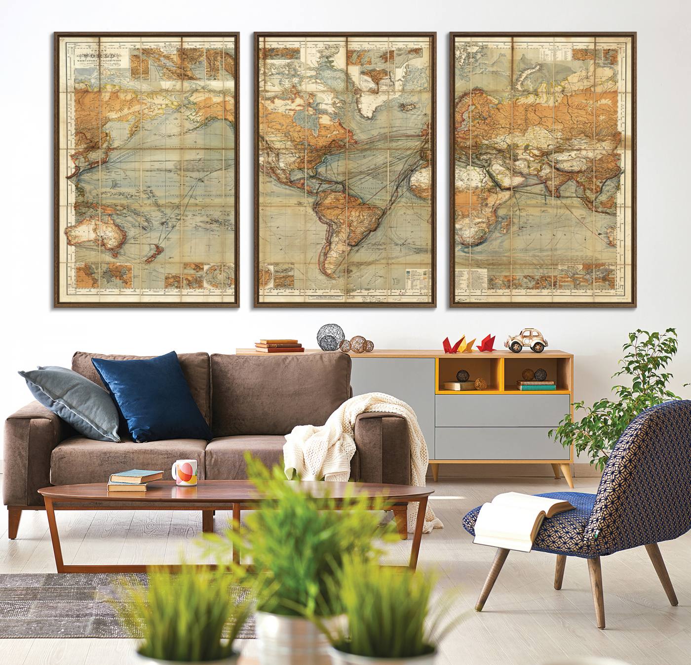 91338-MGV-CV-36X24-Chart of the World on Mercator Vintage World Map Wall Art Canvas Print, Historical World Map Print, Large Antique World Map Wall Art