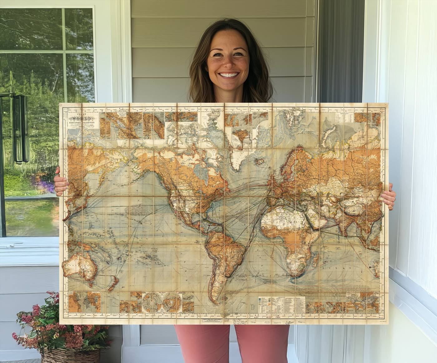 91338-MGV-CV-36X24-Chart of the World on Mercator Vintage World Map Wall Art Canvas Print, Historical World Map Print, Large Antique World Map Wall Art