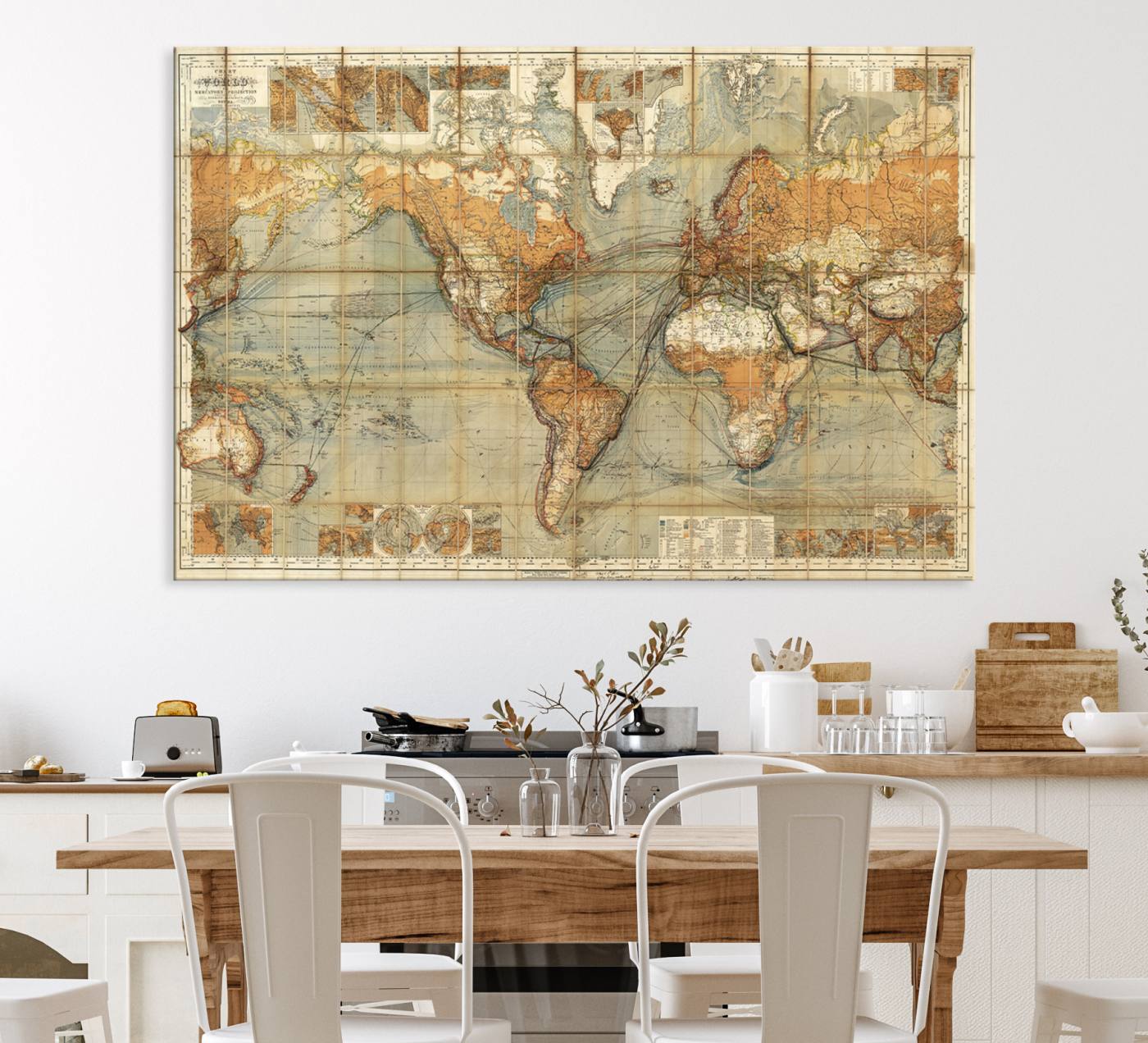 91338-MGV-CV-36X24-Chart of the World on Mercator Vintage World Map Wall Art Canvas Print, Historical World Map Print, Large Antique World Map Wall Art