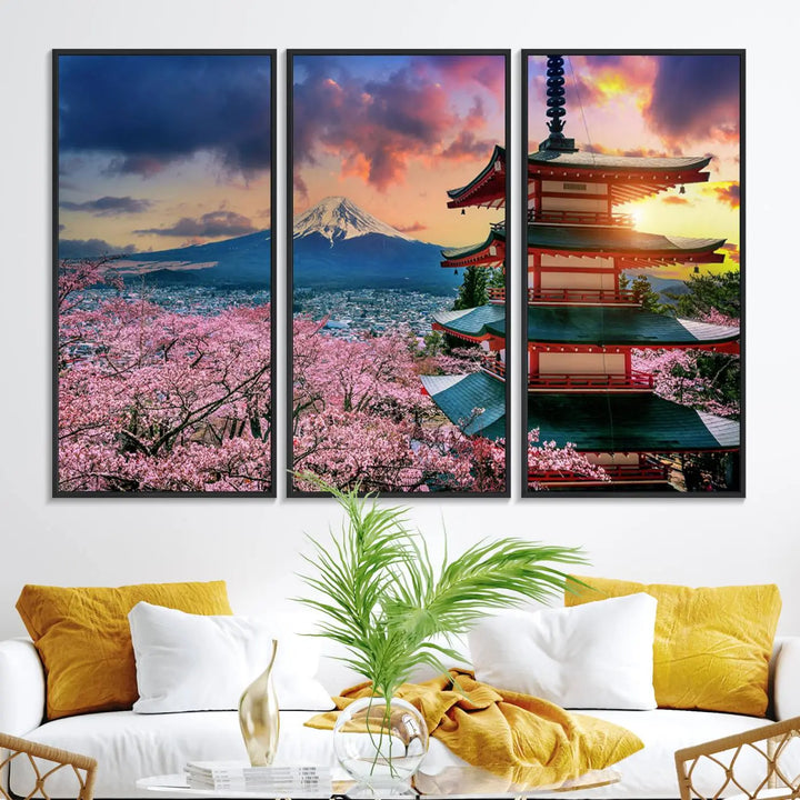 Cherry Blossoms Canvas Print, featuring Chureito Pagoda and Mount Fuji.