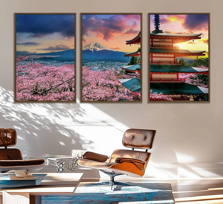 Cherry Blossoms Canvas Print, featuring Chureito Pagoda and Mount Fuji.