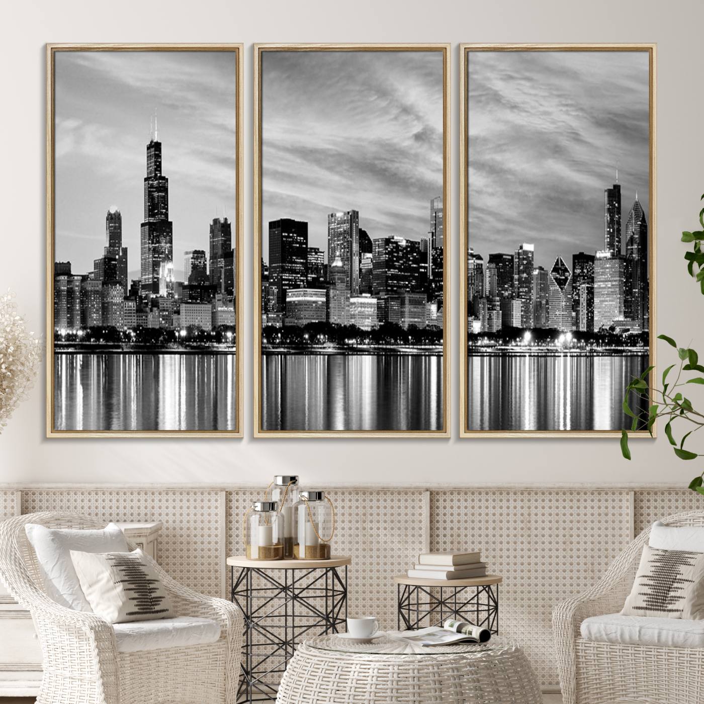 36818-MGV-CV-36X24-Chicago City Cloudy Skyline Black and White Wall Art Cityscape, Chicago Wall Art Canvas Print