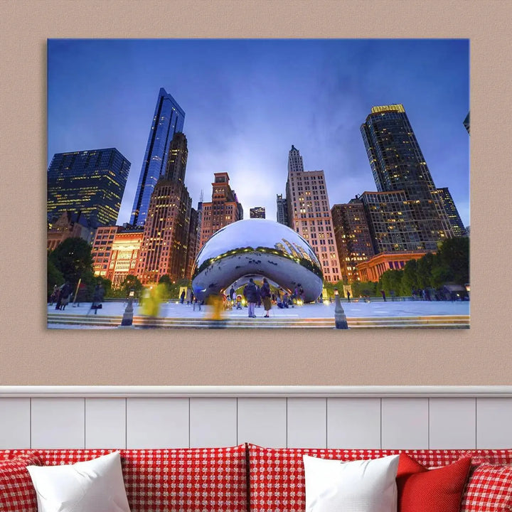 Chicago Night Skyline Wall Art City Cityscape Canvas Picture Print 