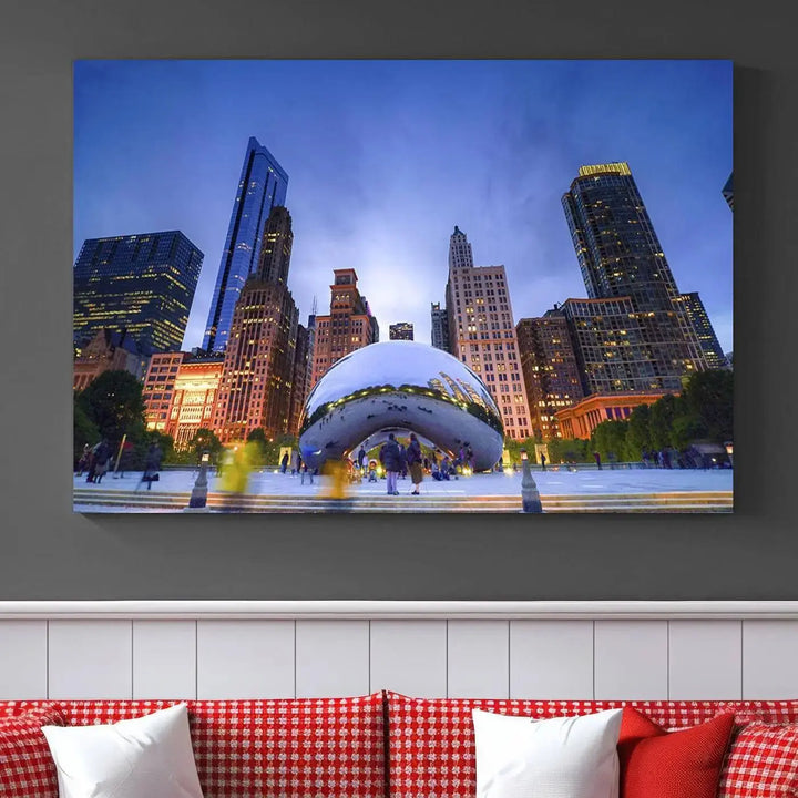 Chicago Night Skyline Wall Art City Cityscape Canvas Picture Print 