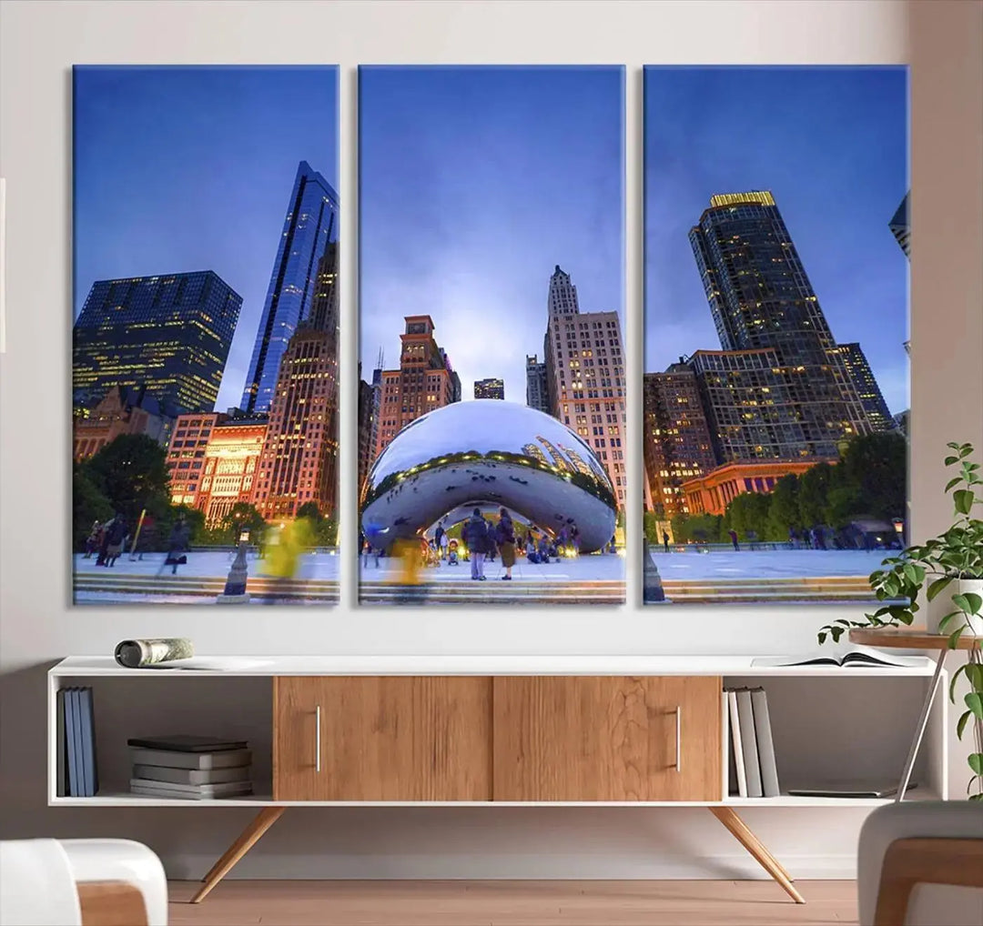 Chicago Night Skyline Wall Art City Cityscape Canvas Picture Print 