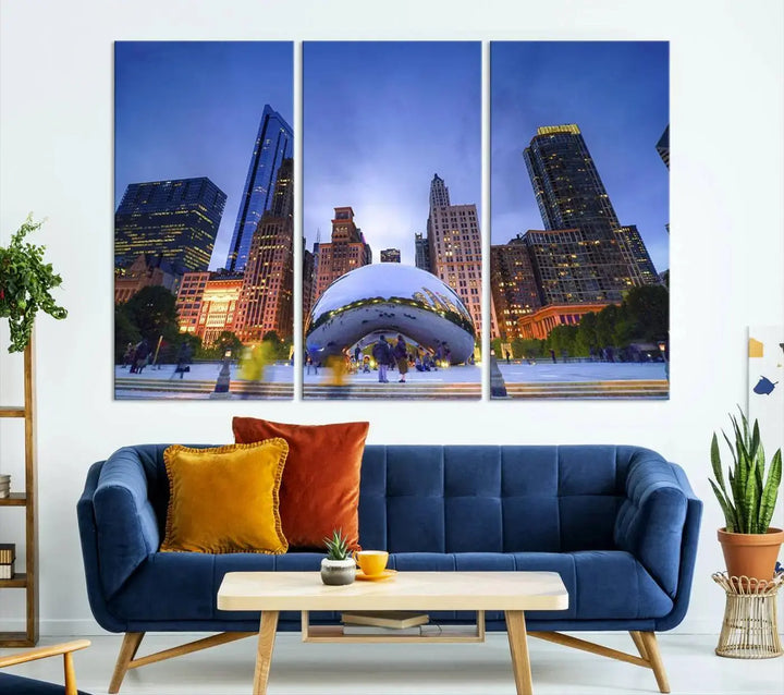 Chicago Night Skyline Wall Art City Cityscape Canvas Picture Print 