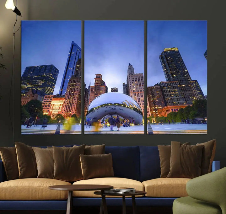 Chicago Night Skyline Wall Art City Cityscape Canvas Picture Print 