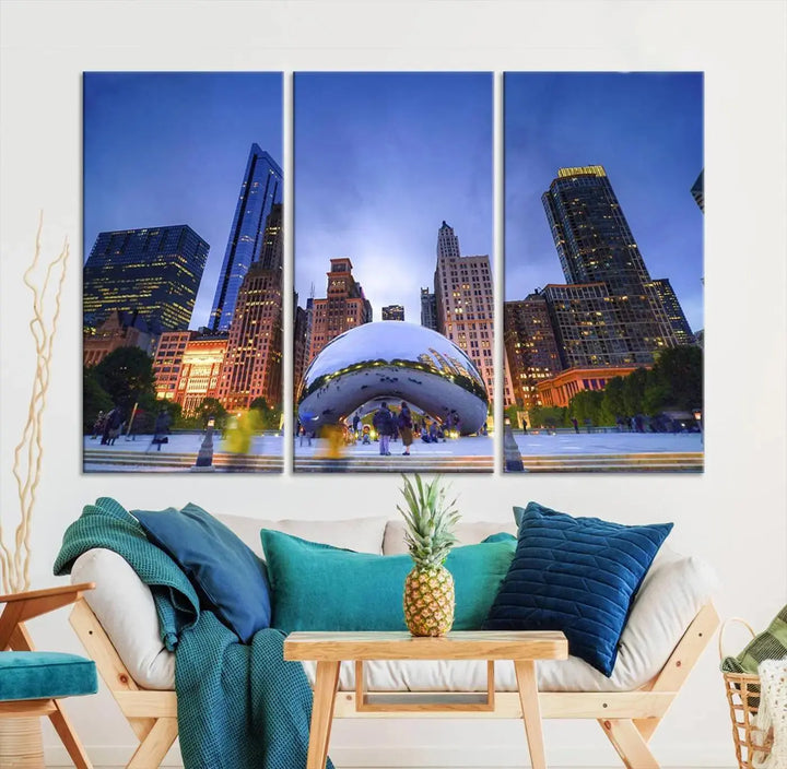 Chicago Night Skyline Wall Art City Cityscape Canvas Picture Print 