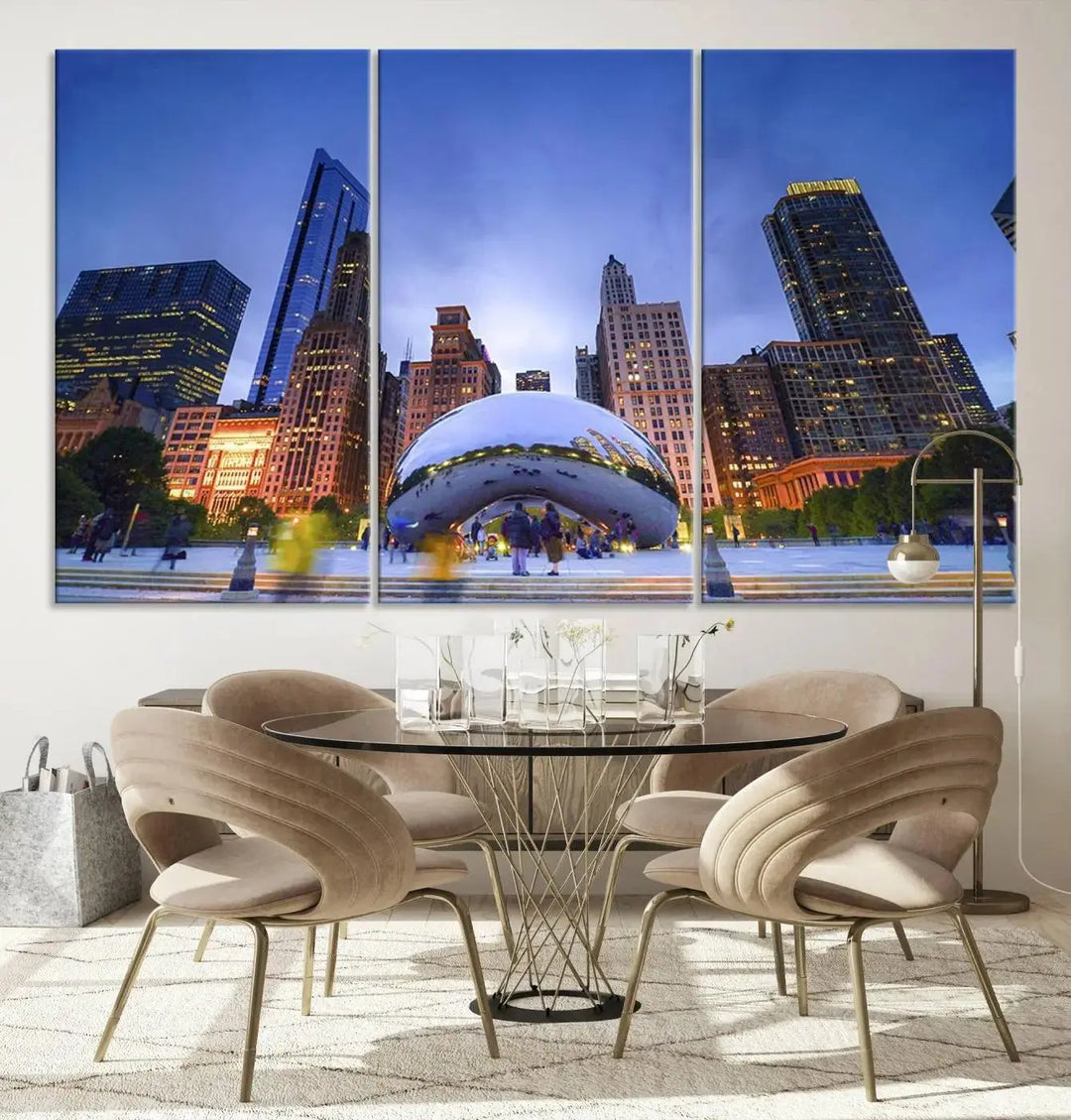 Chicago Night Skyline Wall Art City Cityscape Canvas Picture Print 