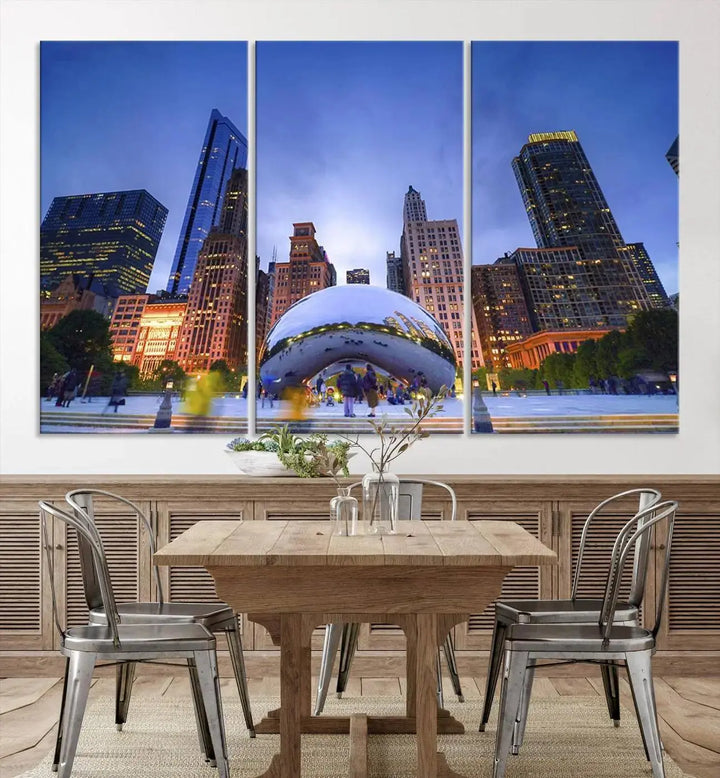 Chicago Night Skyline Wall Art City Cityscape Canvas Picture Print 