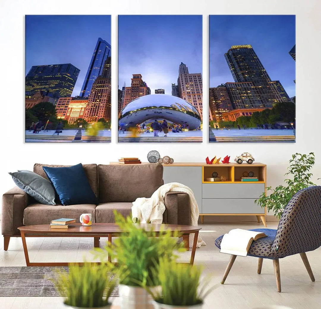 Chicago Night Skyline Wall Art City Cityscape Canvas Picture Print 