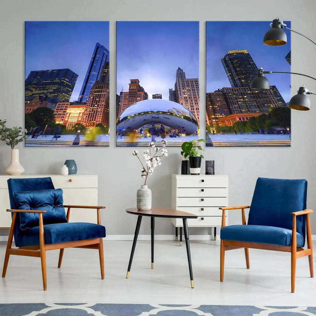 Chicago Night Skyline Wall Art City Cityscape Canvas Picture Print 