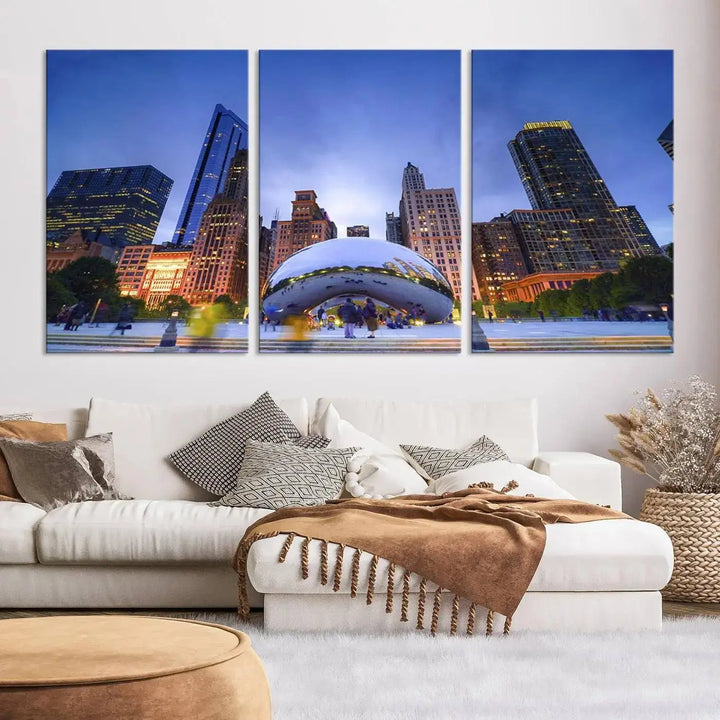 Chicago Night Skyline Wall Art City Cityscape Canvas Picture Print 