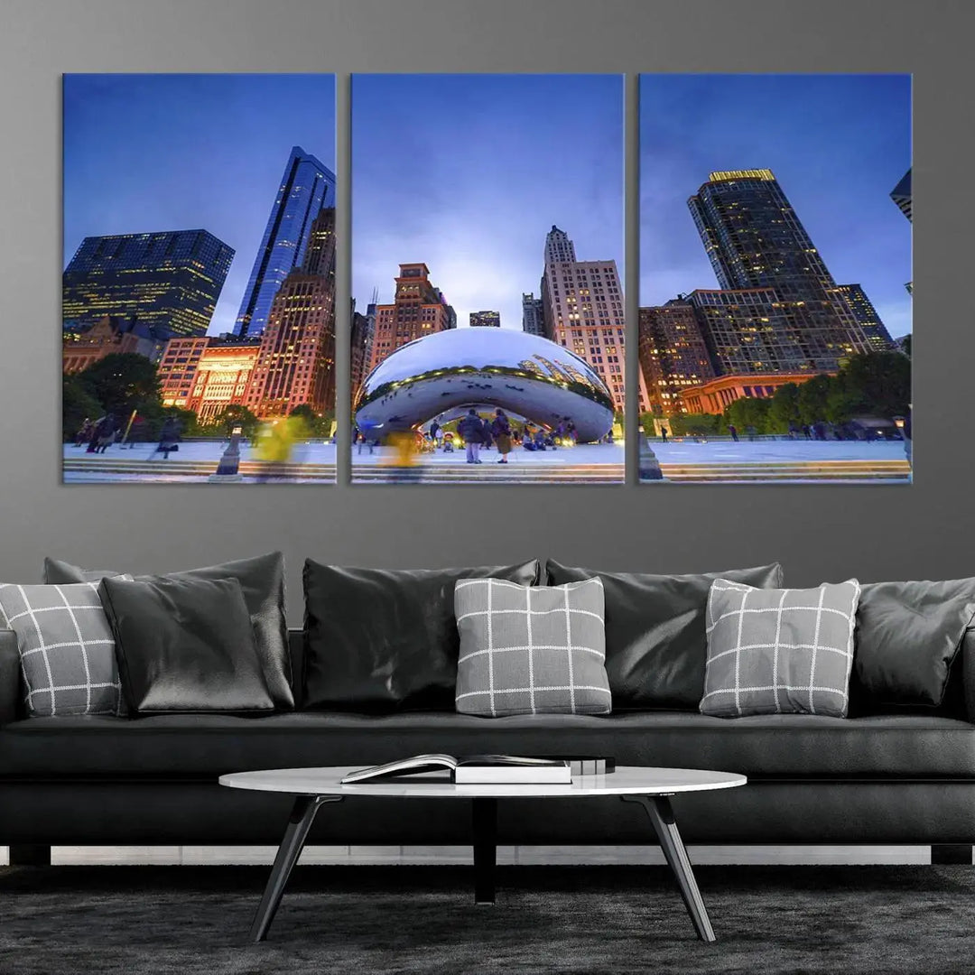 Chicago Night Skyline Wall Art City Cityscape Canvas Picture Print 