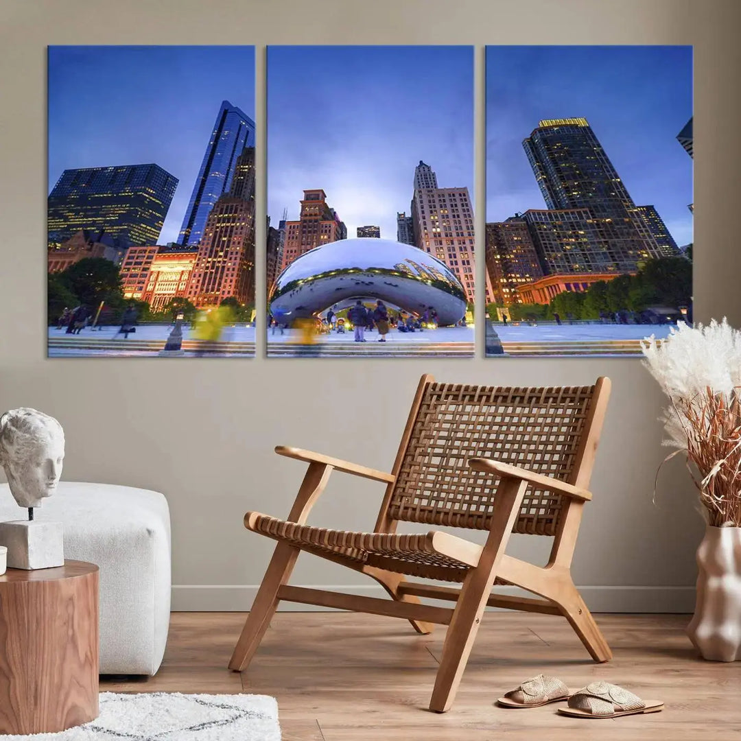 Chicago Night Skyline Wall Art City Cityscape Canvas Picture Print 