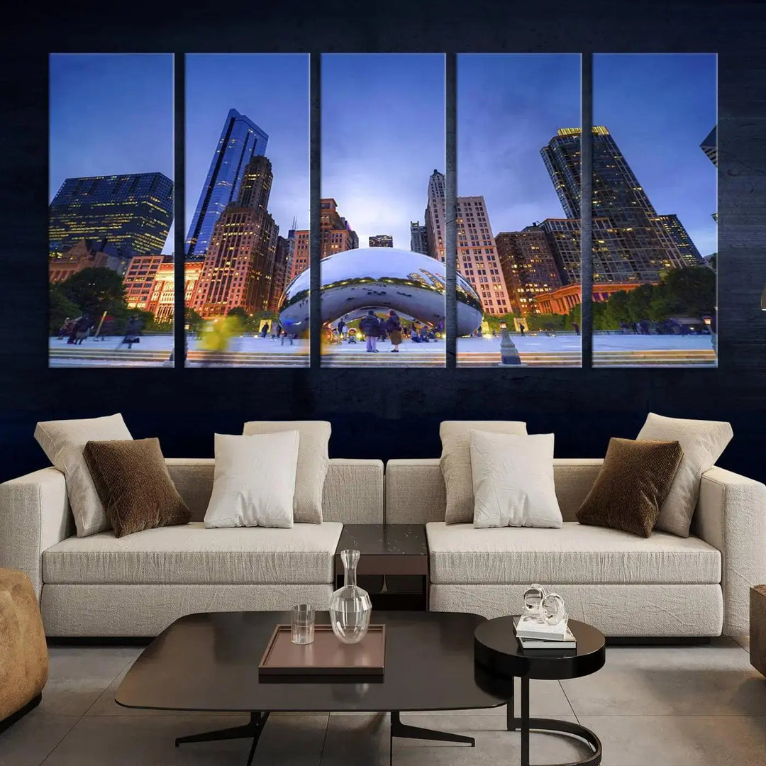 Chicago Night Skyline Wall Art City Cityscape Canvas Picture Print 