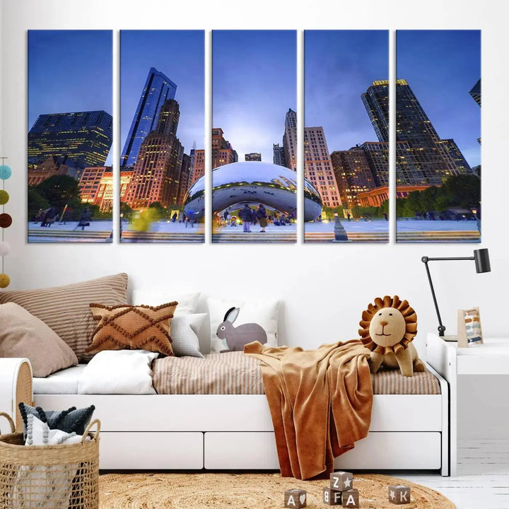 Chicago Night Skyline Wall Art City Cityscape Canvas Picture Print 