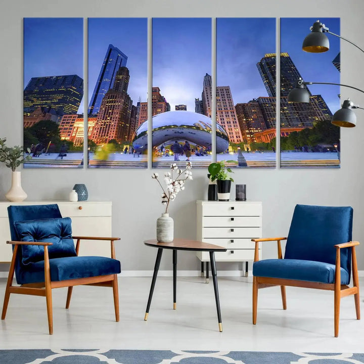 Chicago Night Skyline Wall Art City Cityscape Canvas Picture Print 