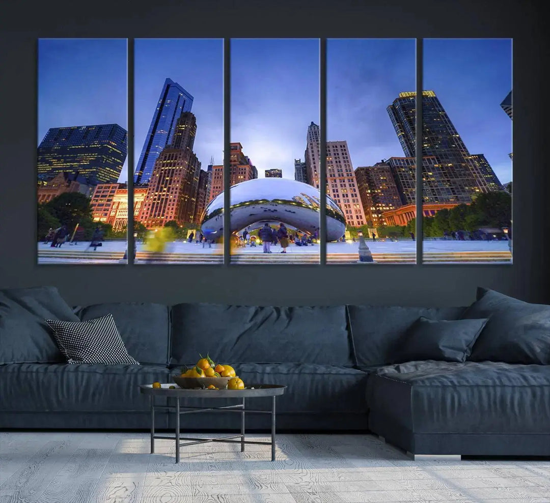 Chicago Night Skyline Wall Art City Cityscape Canvas Picture Print 