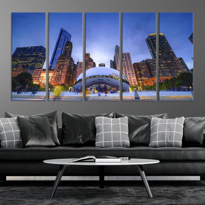 Chicago Night Skyline Wall Art City Cityscape Canvas Picture Print 