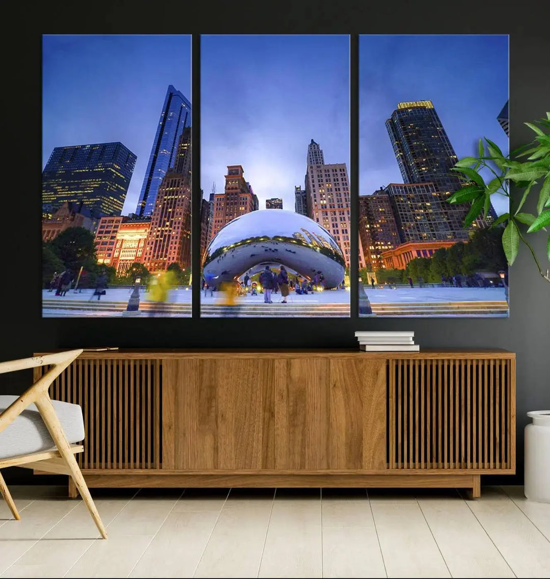 Chicago Night Skyline Wall Art City Cityscape Canvas Picture Print 